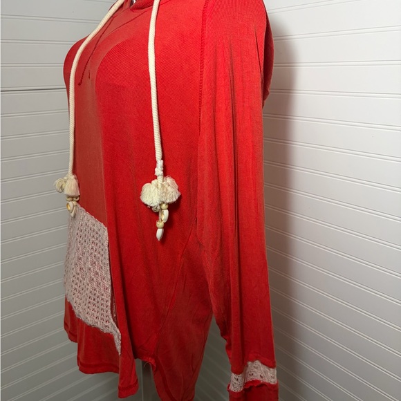 Bright Coral Hoodie with Pink Accents - Picture 6 of 7